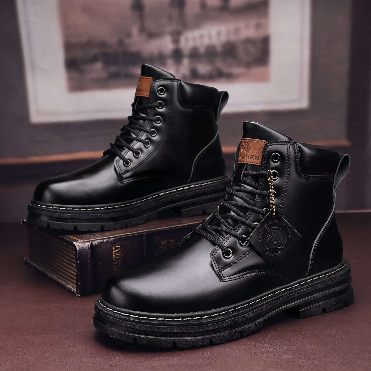 Jonas - Men's High-Top Lace-Up Combat Boots with Chunky Sole - Boots - Black - Davies & Cooper