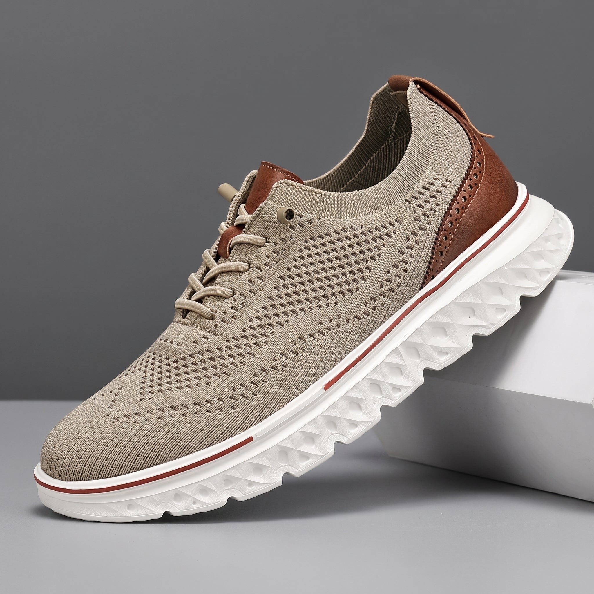 Jonas - Men's Orthopaedic Lace-Up Breathable Mesh Trainers - Trainers - Khaki - Davies & Cooper