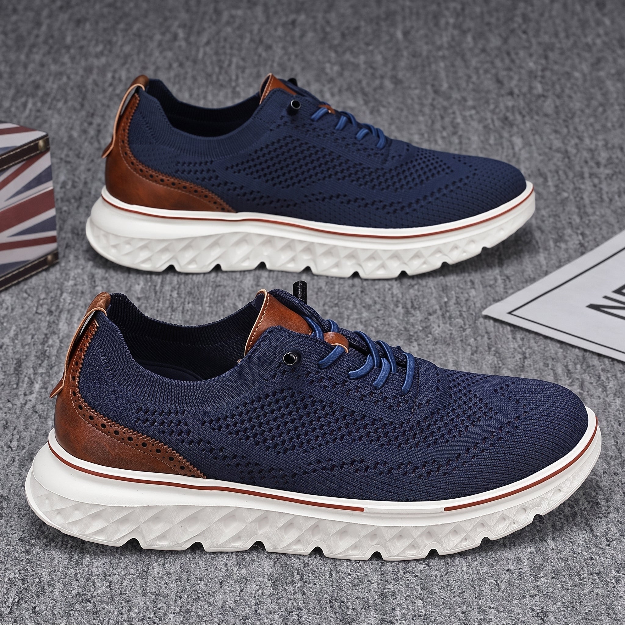 Jonas - Men's Orthopaedic Lace-Up Breathable Mesh Trainers - Trainers - Blue - Davies & Cooper