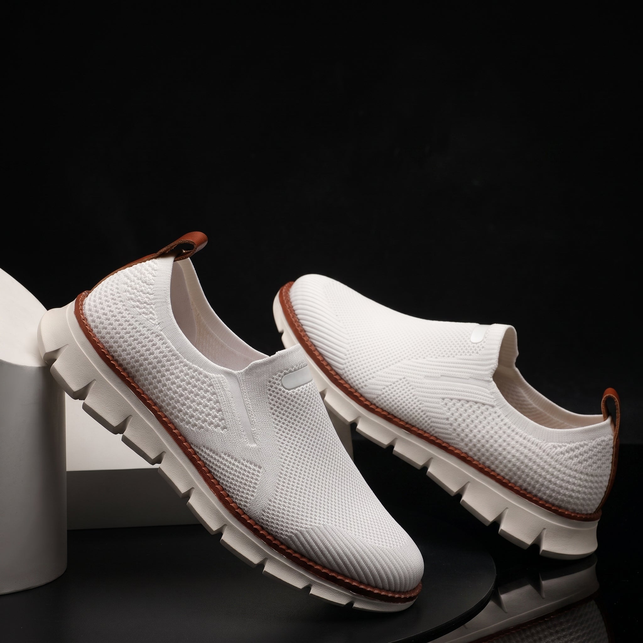 Jonas - Men's Orthopaedic Slip-On Breathable Mesh Trainers - Trainers - White - Davies & Cooper