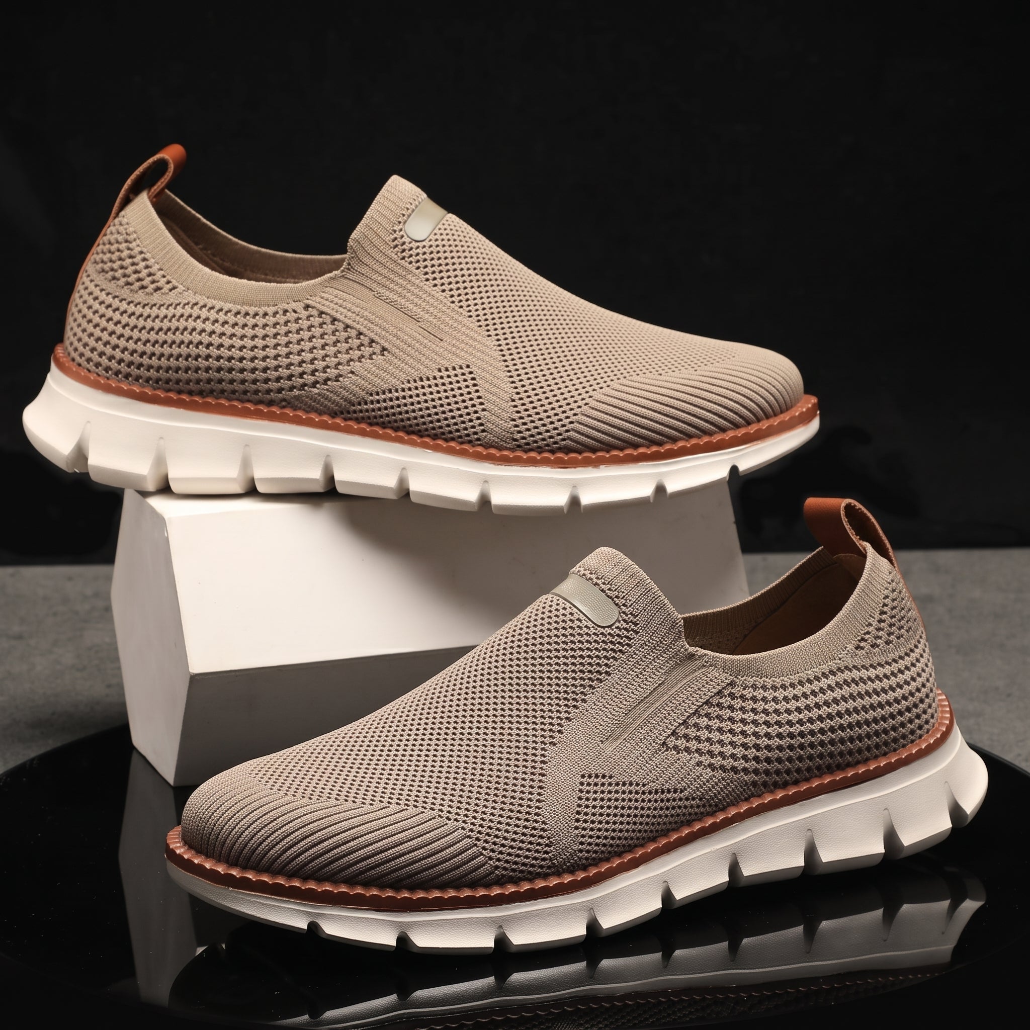 Jonas - Men's Orthopaedic Slip-On Breathable Mesh Trainers - Trainers - Beige - Davies & Cooper