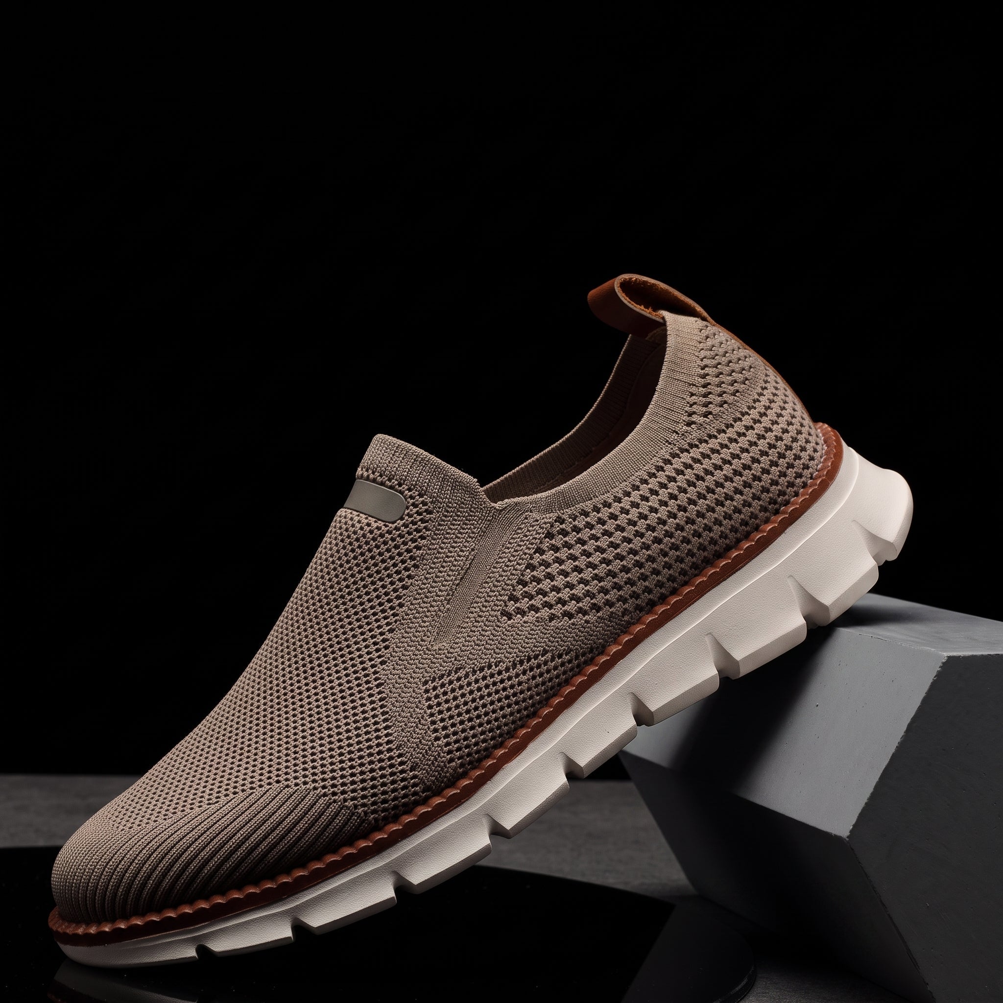 Jonas - Men's Orthopaedic Slip-On Breathable Mesh Trainers - Trainers - Beige - Davies & Cooper