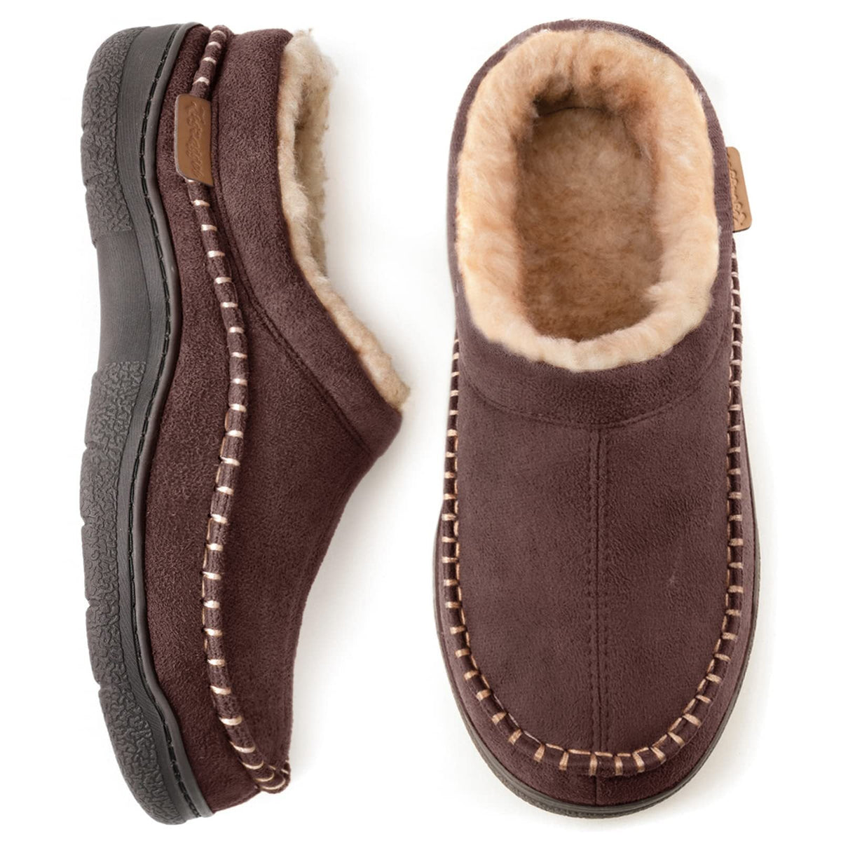 Joris – Men's Slippers in Suede-Look with Warm Lining - Shoes - Brown - Davies & Cooper
