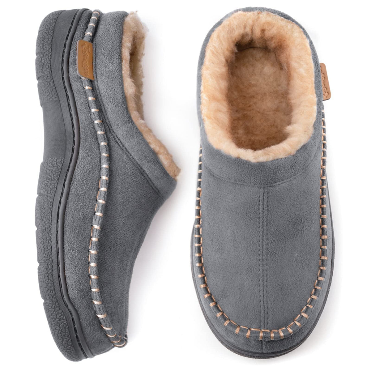 Joris – Men's Slippers in Suede-Look with Warm Lining - Shoes - Light Grey - Davies & Cooper