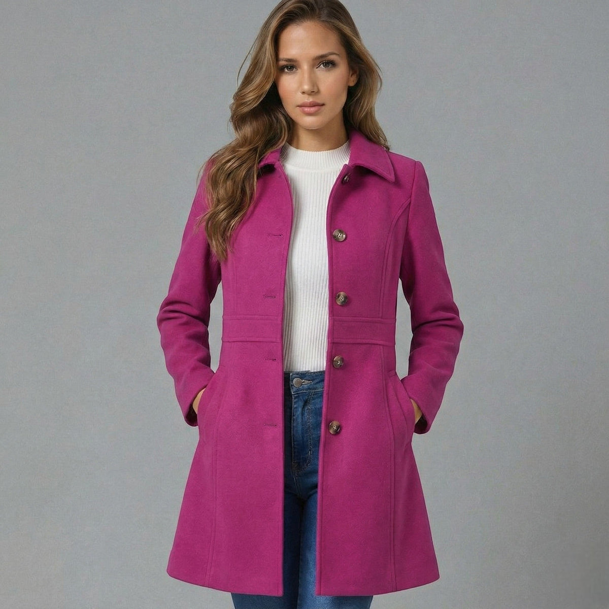 Josephine – Women's Coat with Button Placket - Jacket - Pink - Davies & Cooper