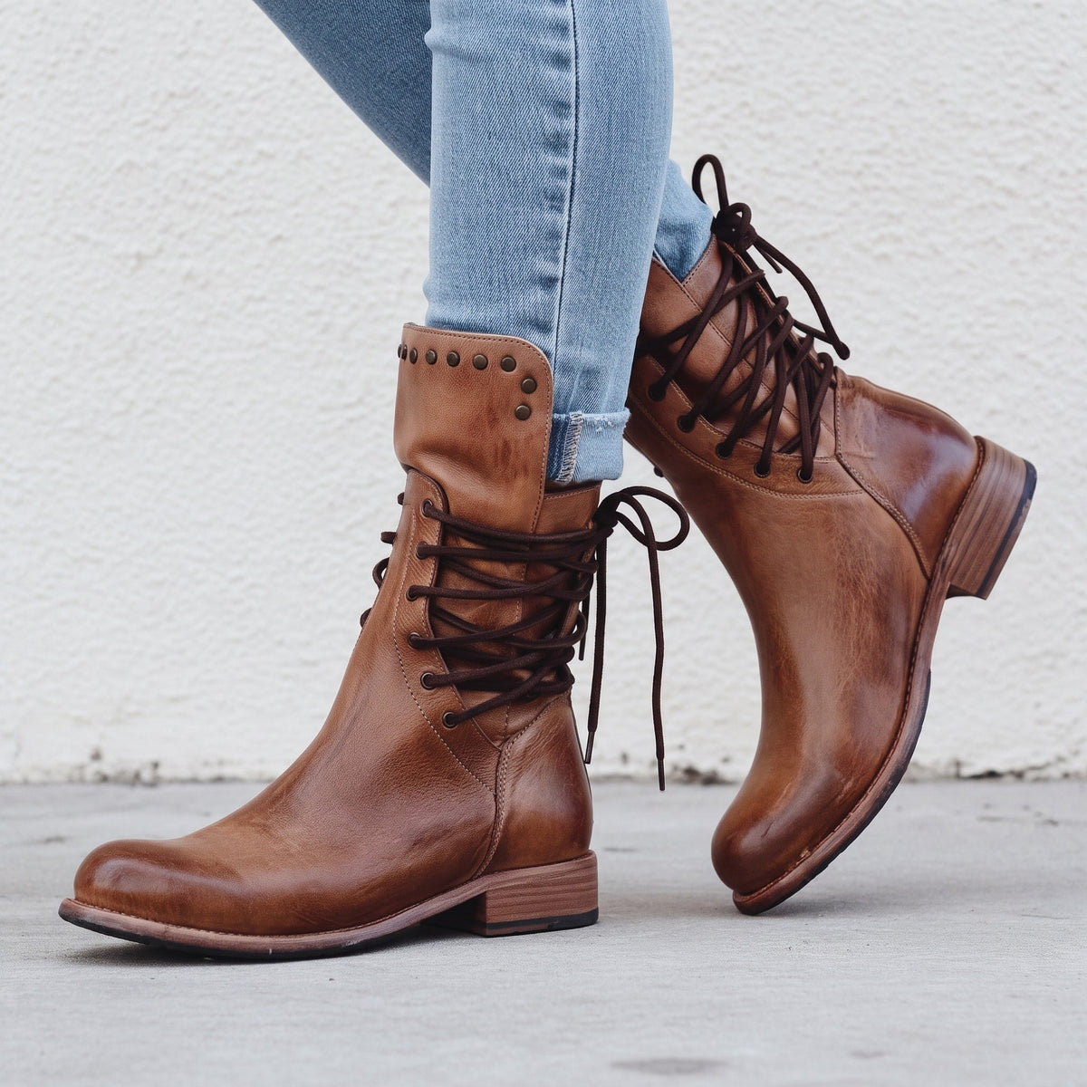 Kendra - Women's Orthopaedic Lace-Up Ankle Boots with Studded Detail - Boots - Brown - Davies & Cooper
