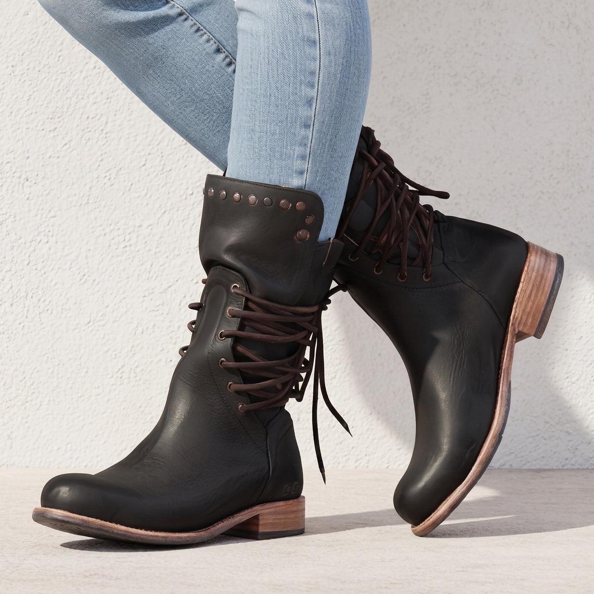 Kendra - Women's Orthopaedic Lace-Up Ankle Boots with Studded Detail - Boots - Black - Davies & Cooper