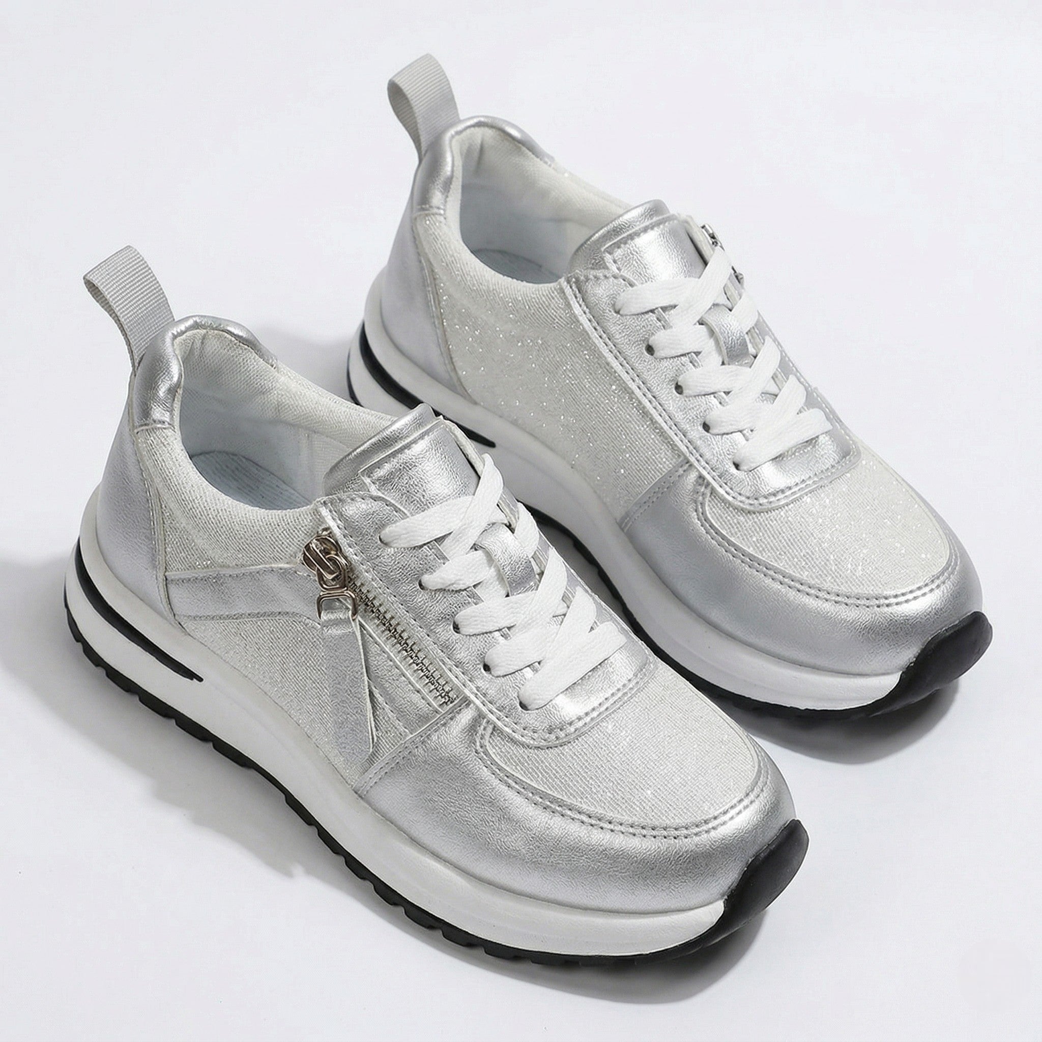 Lana – Women's Orthopaedic Zip Trainers - Trainers - Silver - Davies & Cooper
