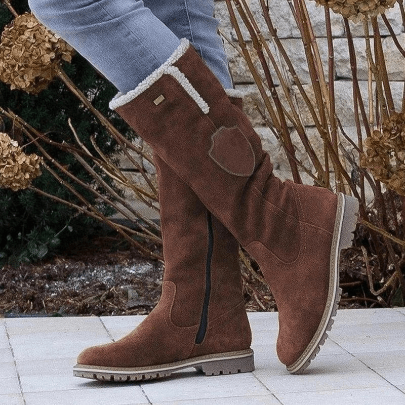 Lena – Lined Winter Boots with Decorative Patch Accent - Winter Boots - Brown - Davies & Cooper