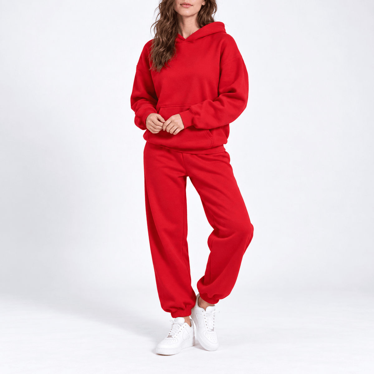 Lena - Women's Relaxed Oversized Hoodie and Jogger Two-Piece Set - Outfit Sets - Red - Davies & Cooper