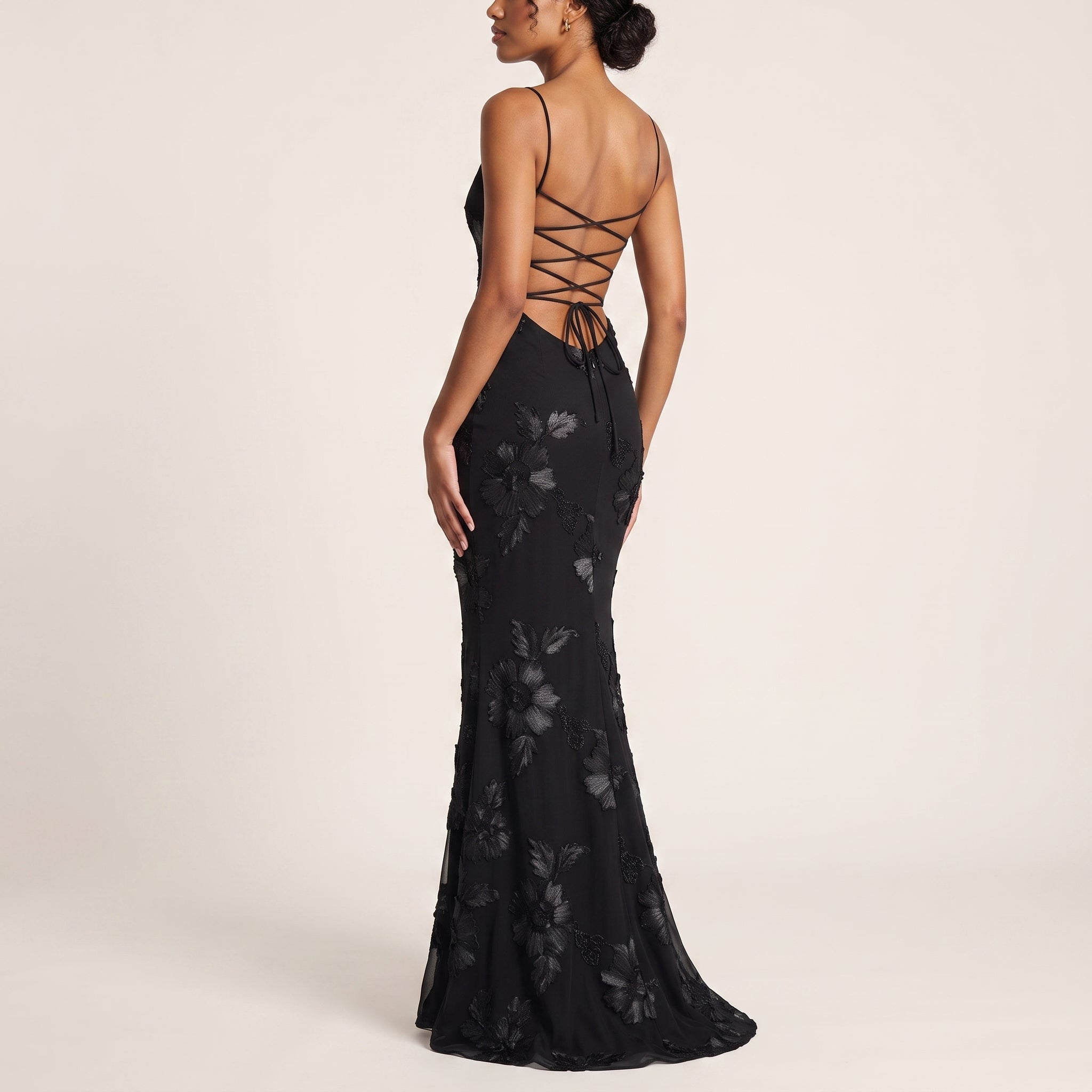 Lena - Women's Wedding Guest Sequin Floral Maxi Dress - Maxi Dress - Black - Davies & Cooper