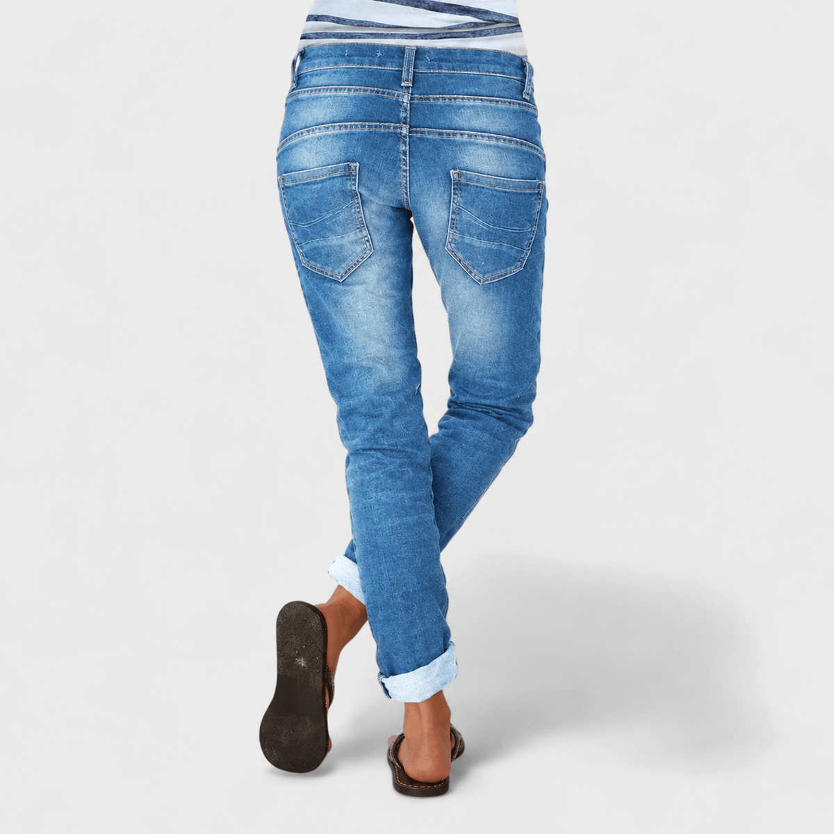 Leni - Women's Distressed Wide-Leg Button-Fly Tapered Jeans - Jeans - Light Blue - Davies & Cooper
