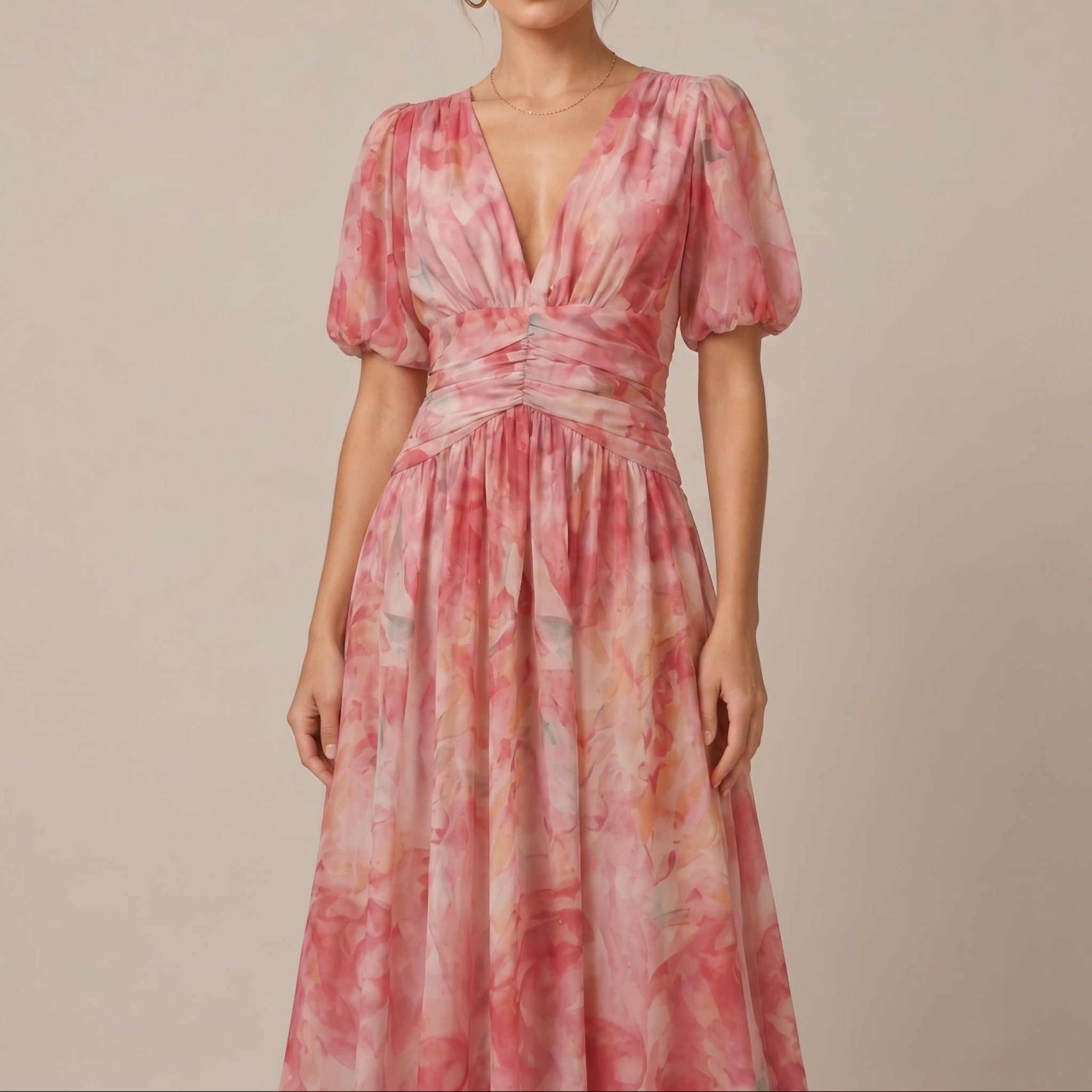 Leonie - Women's Vintage Floral Wedding Guest Maxi Dress - Maxi Dresses - Peach - Davies & Cooper