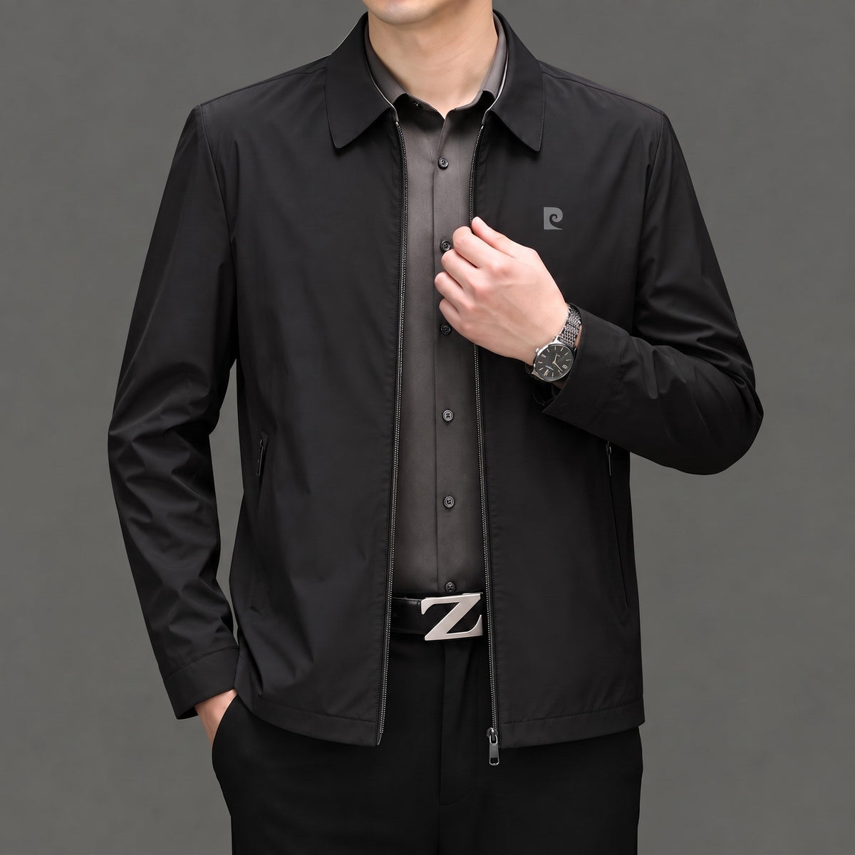 Liam - Men's Transitional Point Collar Jacket with Concealed Zip - Coats & Jackets - Black - Davies & Cooper