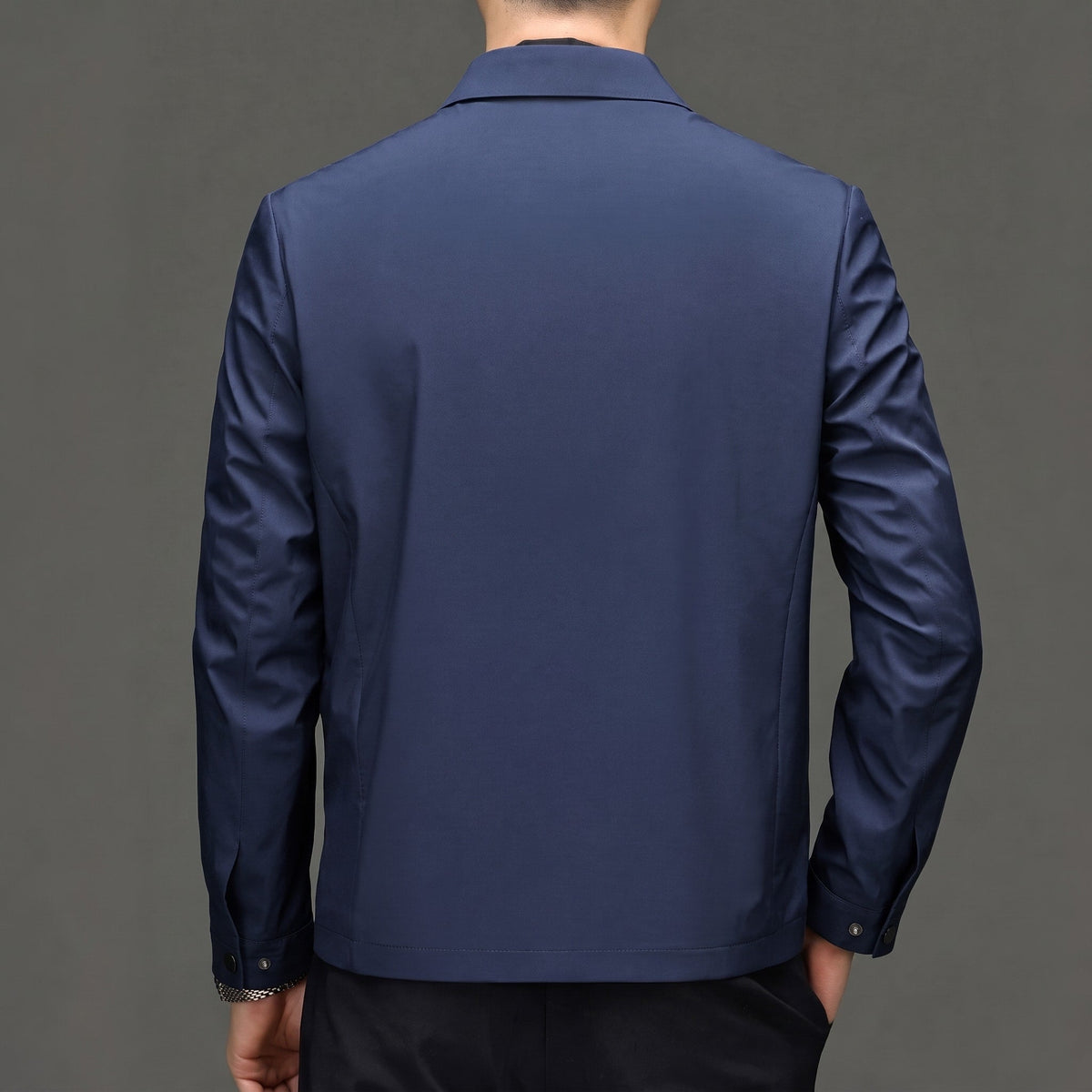 Liam - Men's Transitional Point Collar Jacket with Concealed Zip - Coats & Jackets - Blue - Davies & Cooper