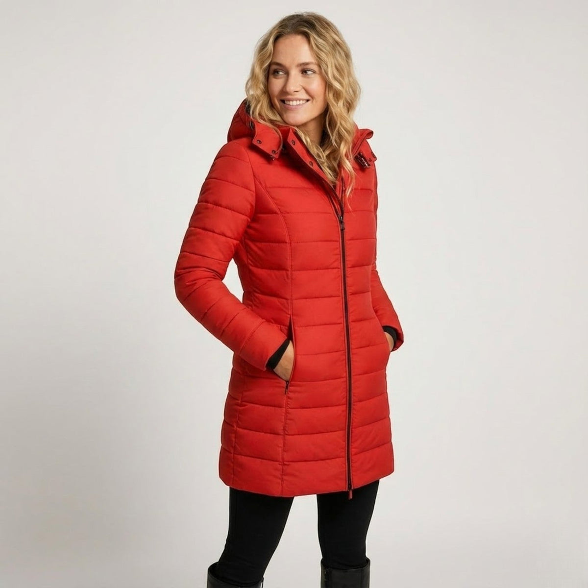 Liora – Women's Puffer Quilted Coat - Puffer Jacket - Red - Davies & Cooper