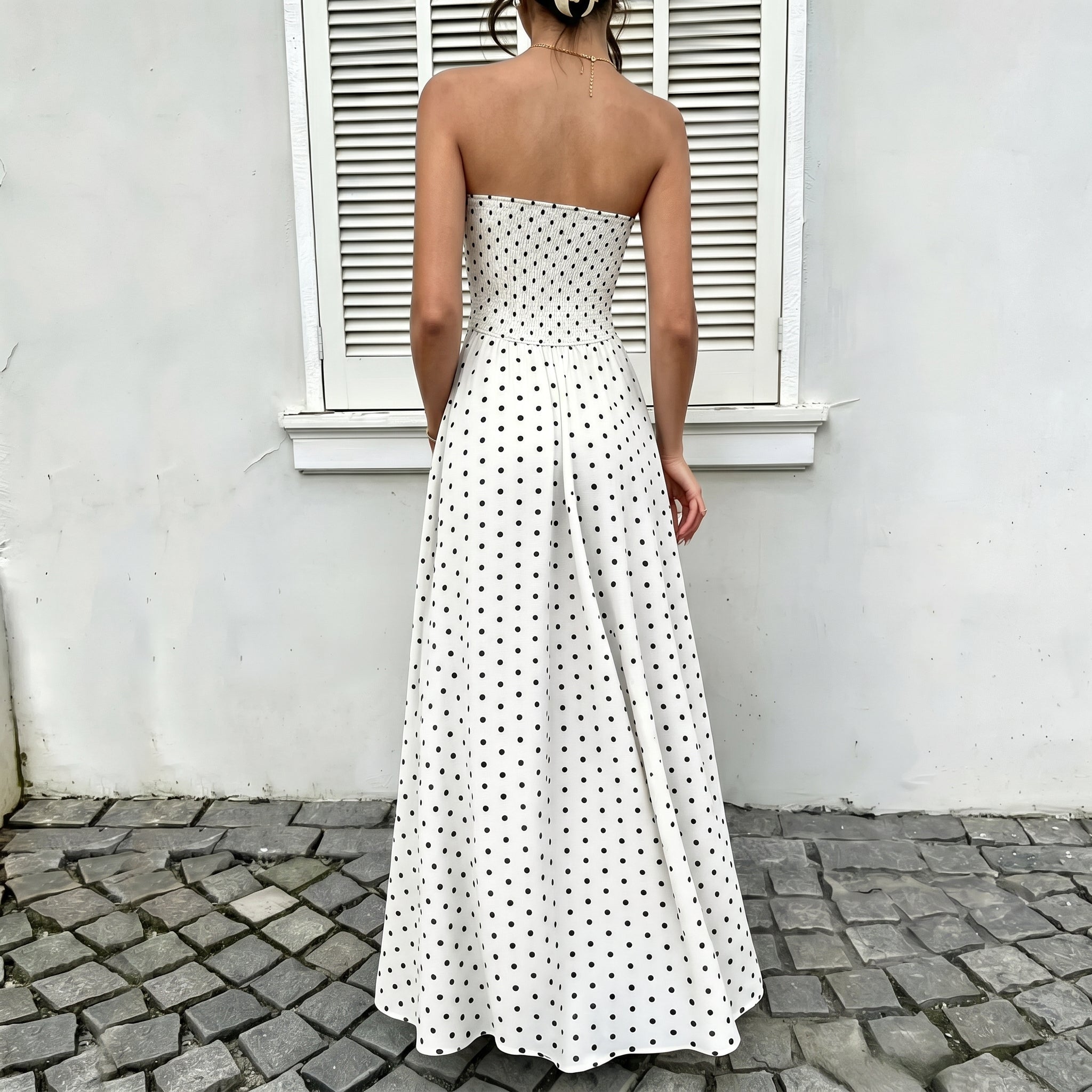 Lorelei - Women's Summer Polka Dot Strapless Maxi Dress - Dresses - White - Davies & Cooper
