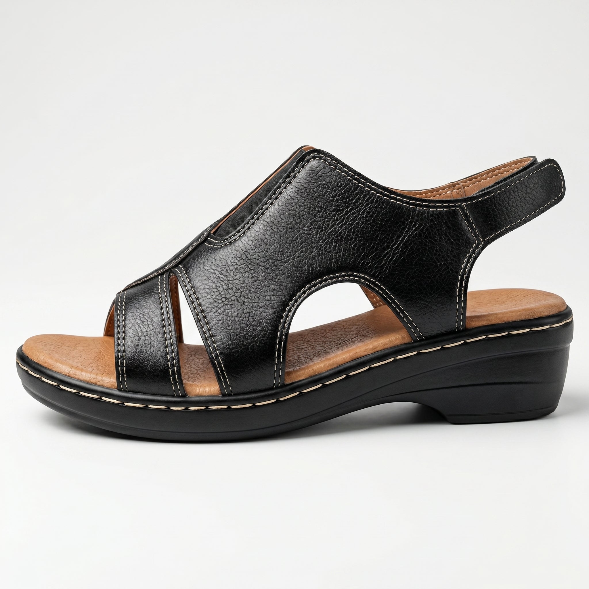 Louise - Women's Orthopaedic Cut-Out Wedge Sandals - Sandals - Black - Davies & Cooper