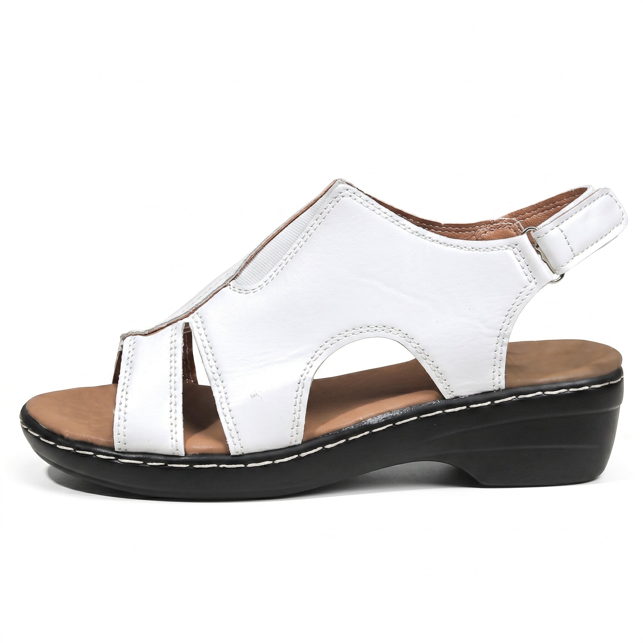 Louise - Women's Orthopaedic Cut-Out Wedge Sandals - Sandals - White - Davies & Cooper