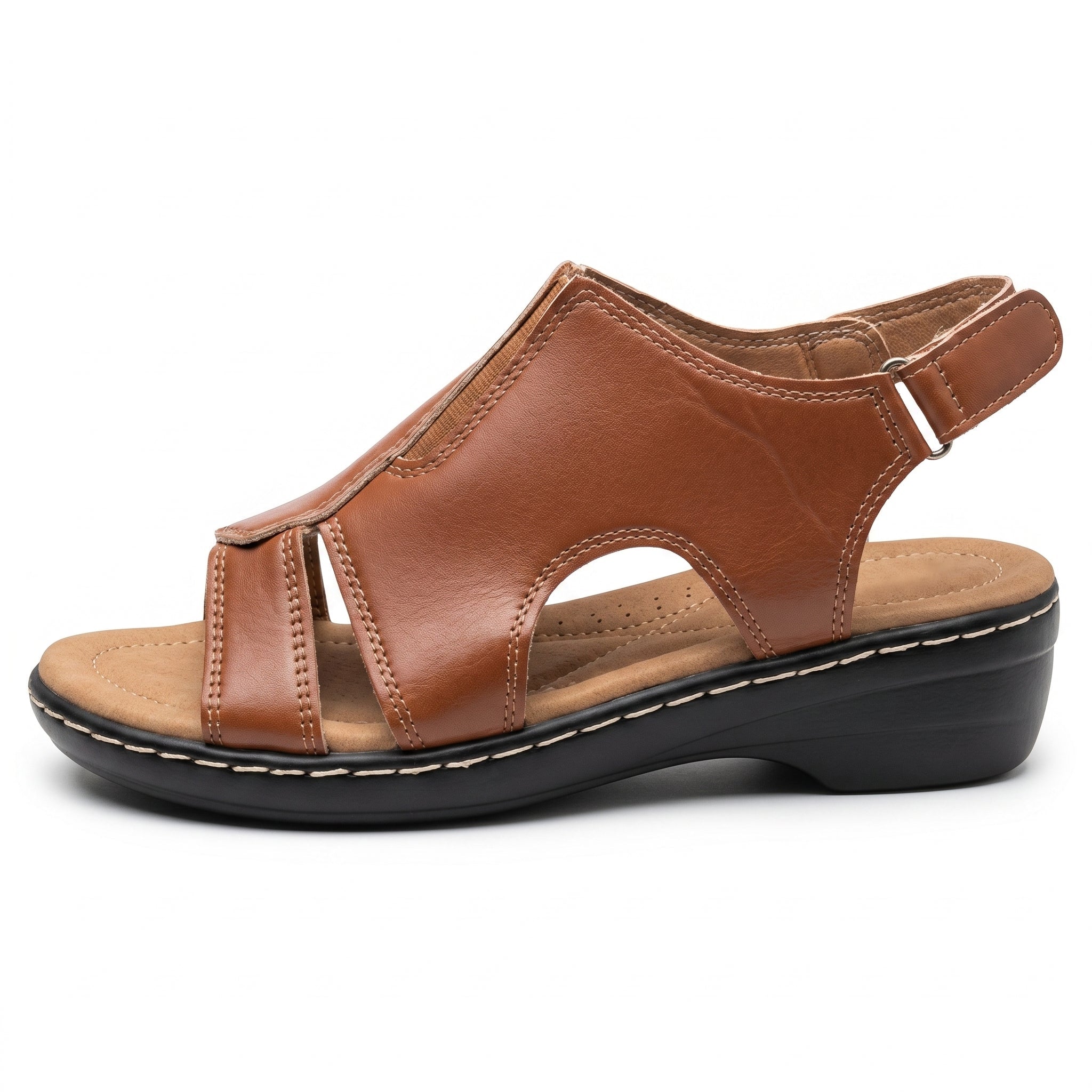 Louise - Women's Orthopaedic Cut-Out Wedge Sandals - Sandals - Brown - Davies & Cooper
