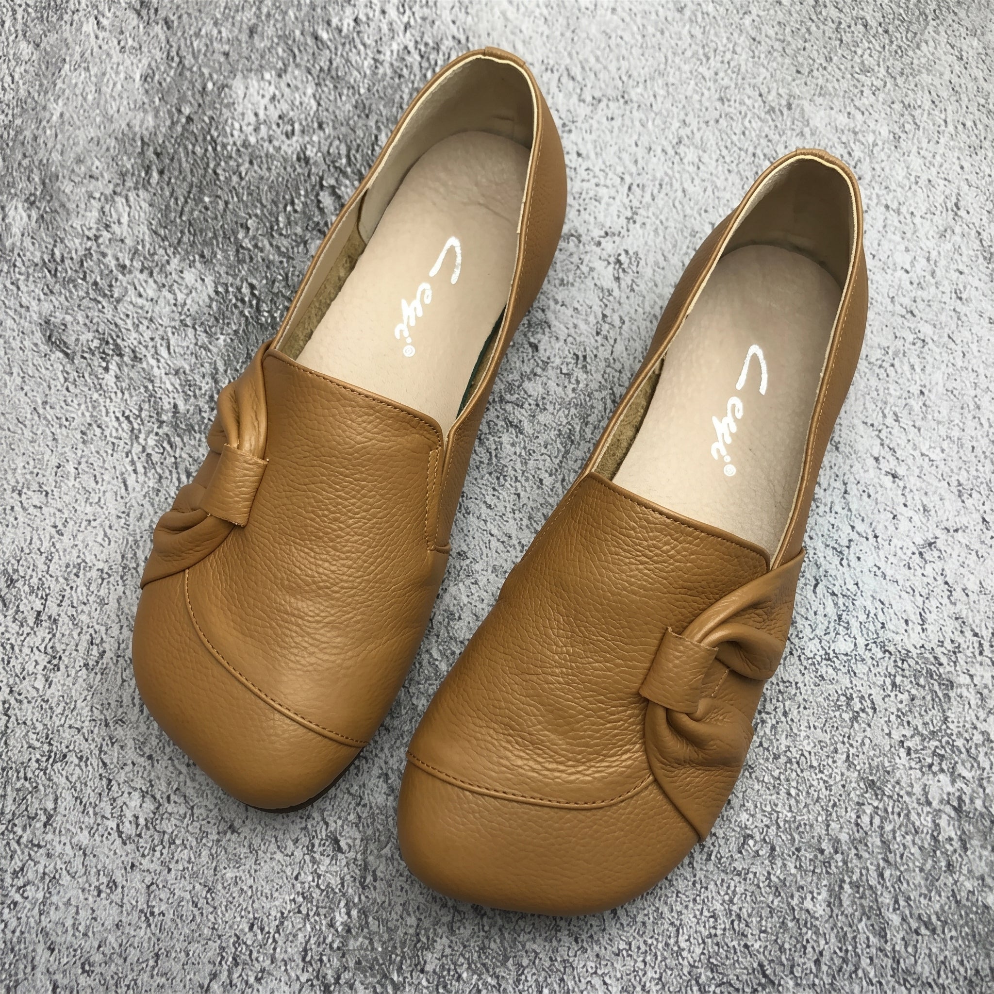 Louise - Women's Round Toe Loafers with Bow Detail - Shoes - Brown - Davies & Cooper