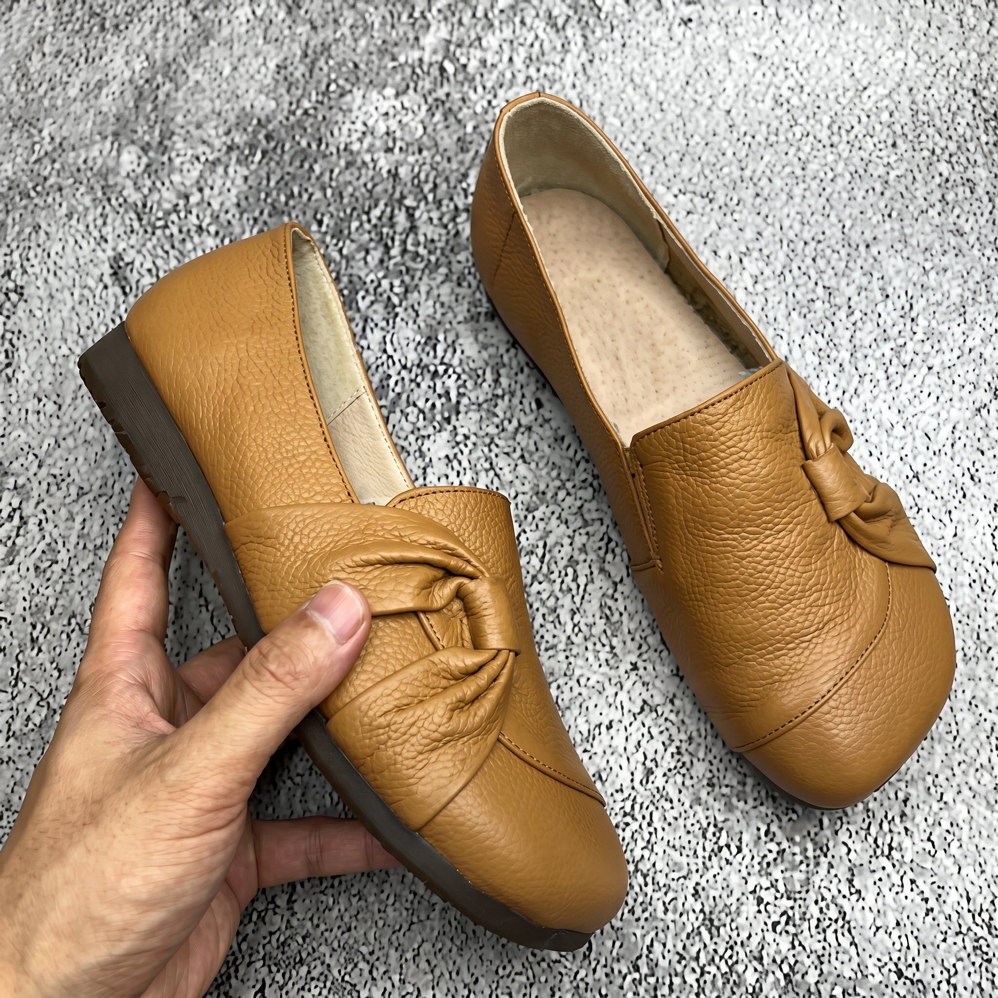 Louise - Women's Round Toe Loafers with Bow Detail - Shoes - Brown - Davies & Cooper