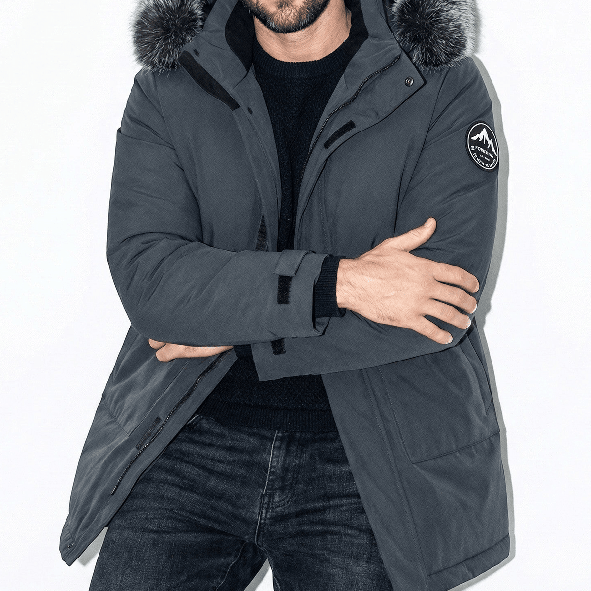 Lukas – Water-Repellent Winter Parka Jacket with Hood - Jackets - Grey - Davies & Cooper