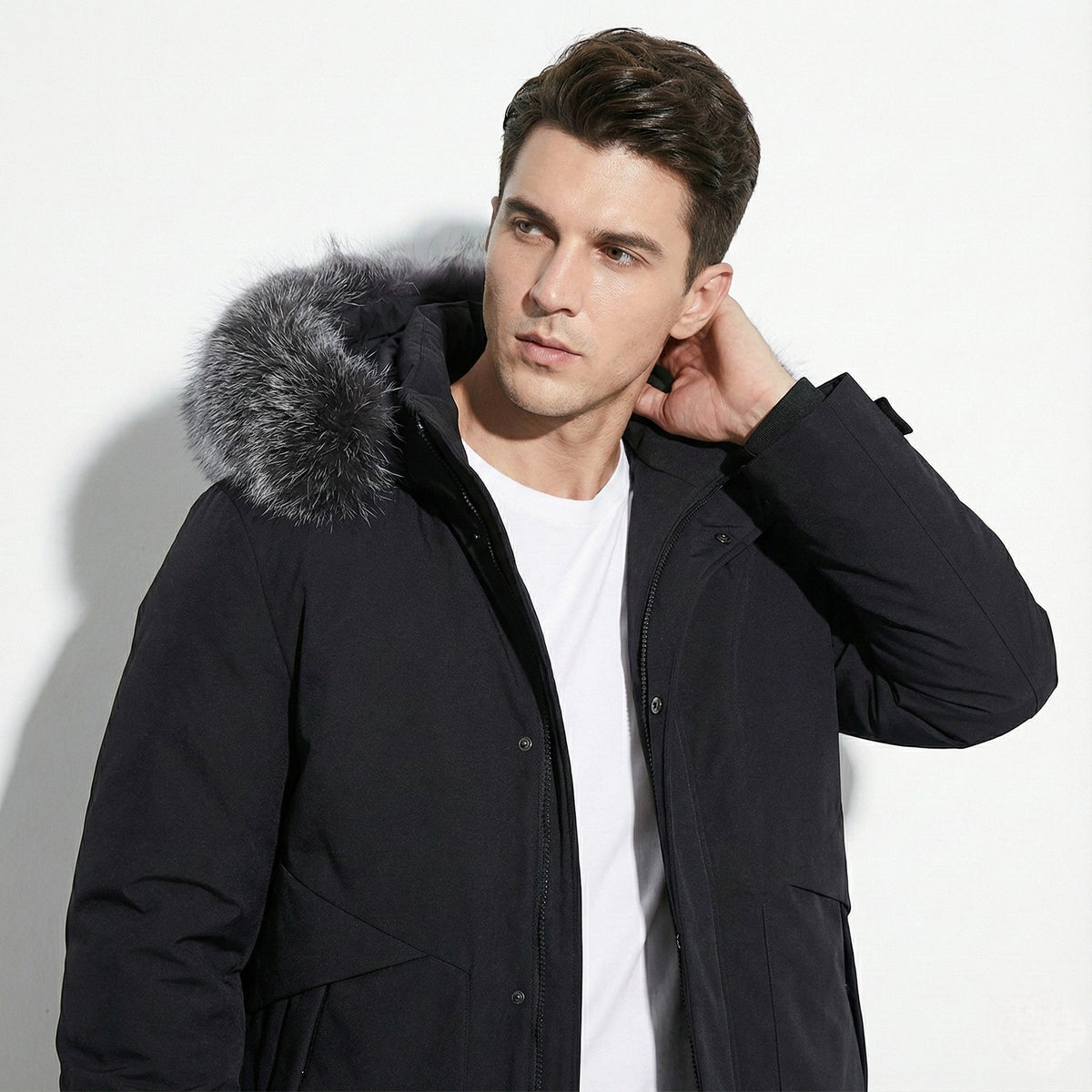 Lukas – Water-Repellent Winter Parka Jacket with Hood - Jackets - Black - Davies & Cooper