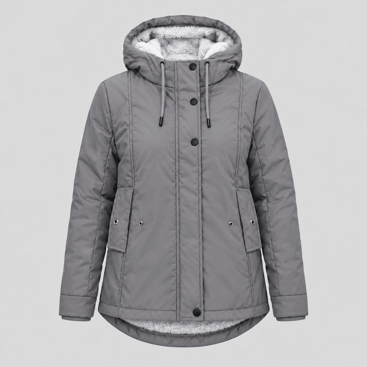Maggie - Women's Winter Quilted Hooded Sherpa-Lined Parka Jacket - Parkas - Grey - Davies & Cooper