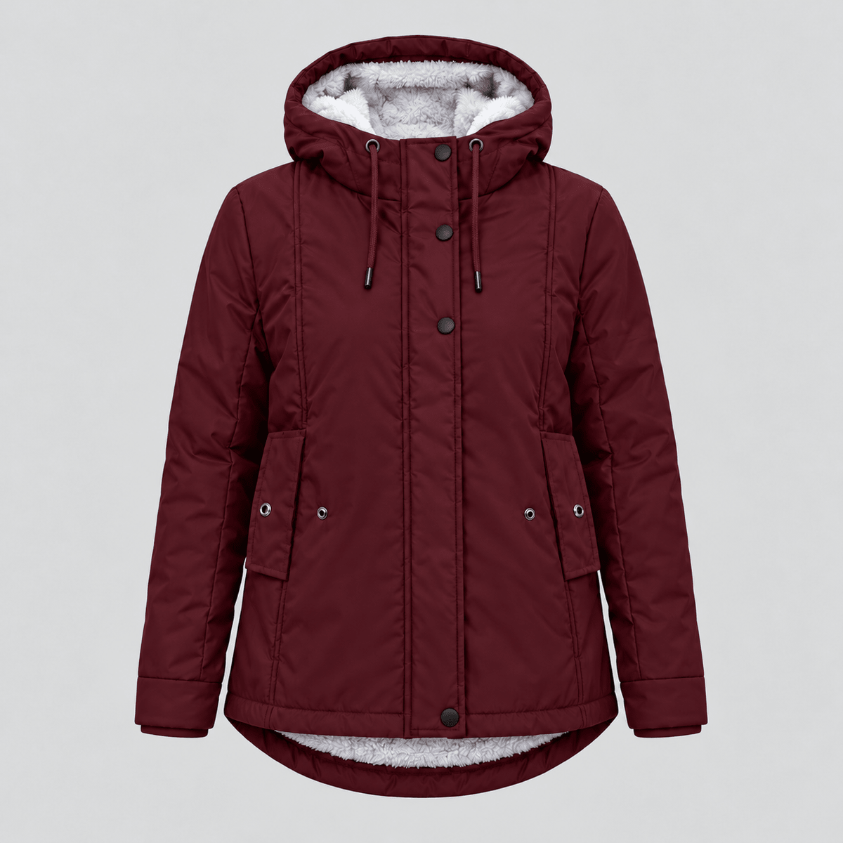 Maggie - Women's Winter Quilted Hooded Sherpa-Lined Parka Jacket - Parkas - Burgundy - Davies & Cooper