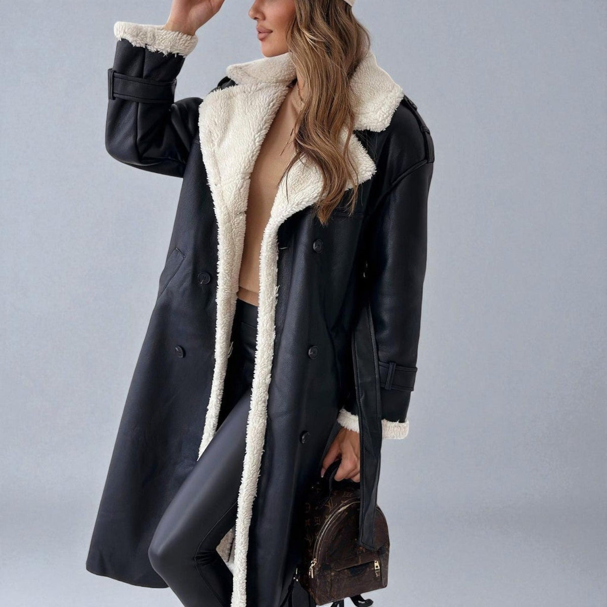Mara – Long Teddy Winter Coat with Belt - Winter coat - Black - Davies & Cooper