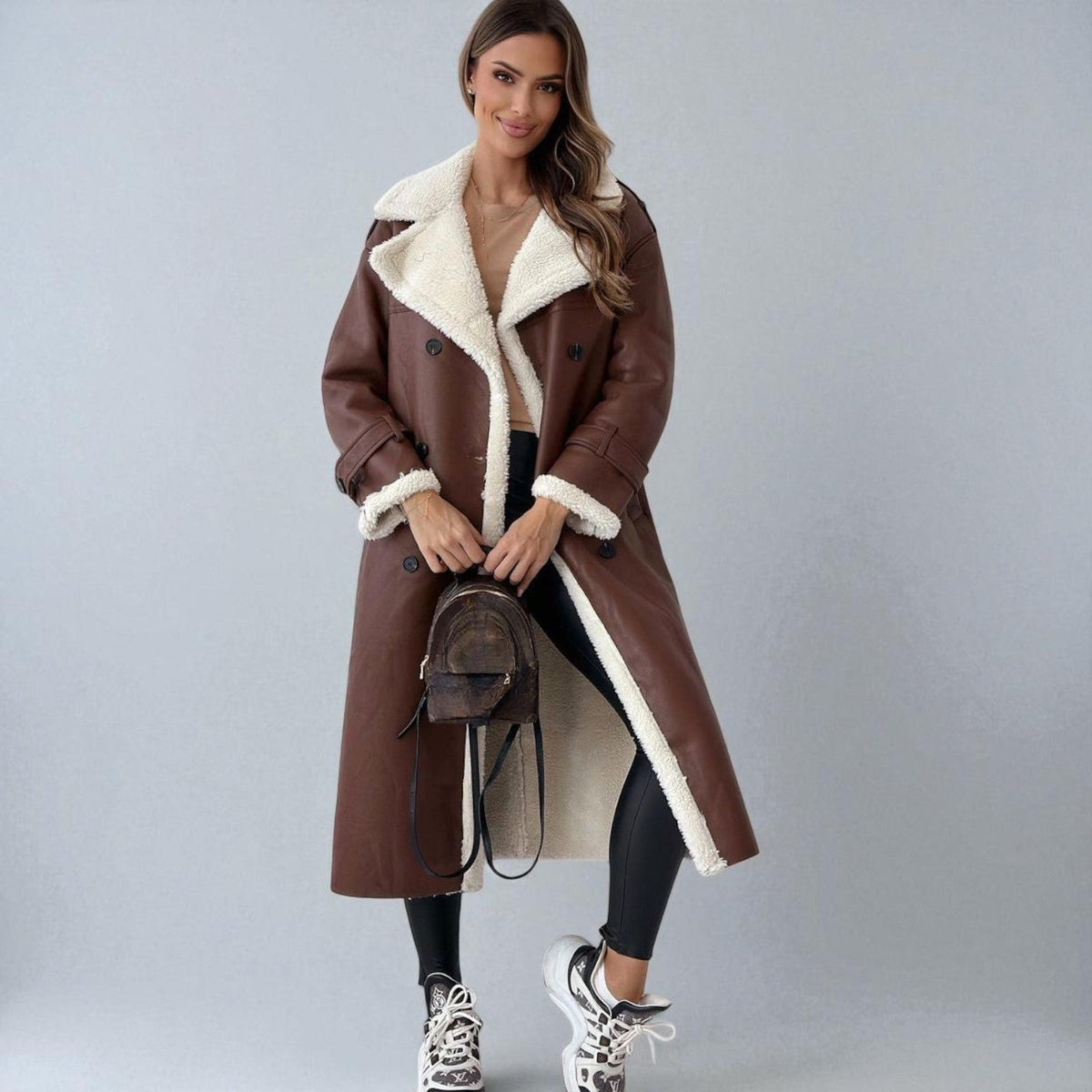 Mara – Long Teddy Winter Coat with Belt - Winter coat - Brown - Davies & Cooper