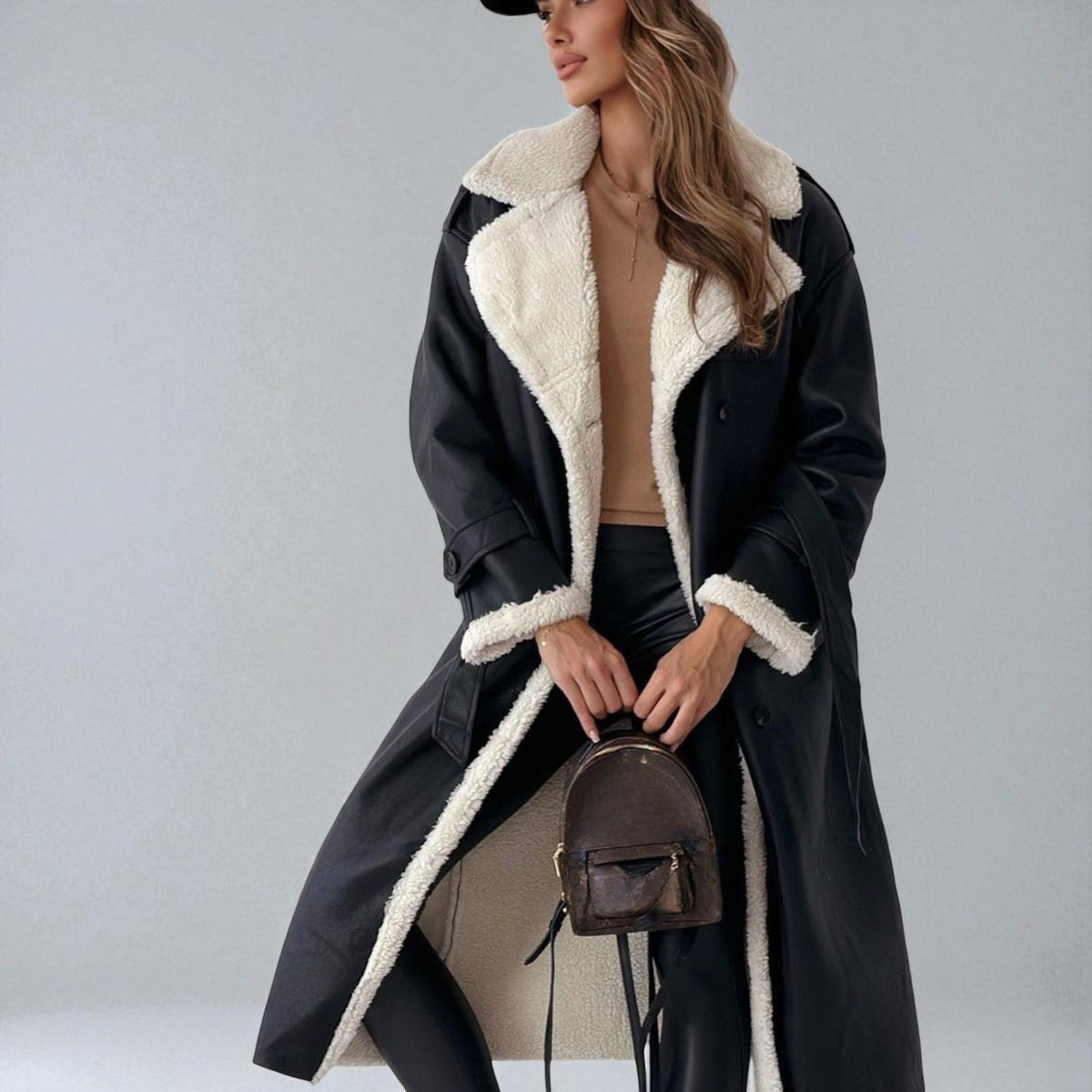 Mara – Long Teddy Winter Coat with Belt - Winter coat - Black - Davies & Cooper