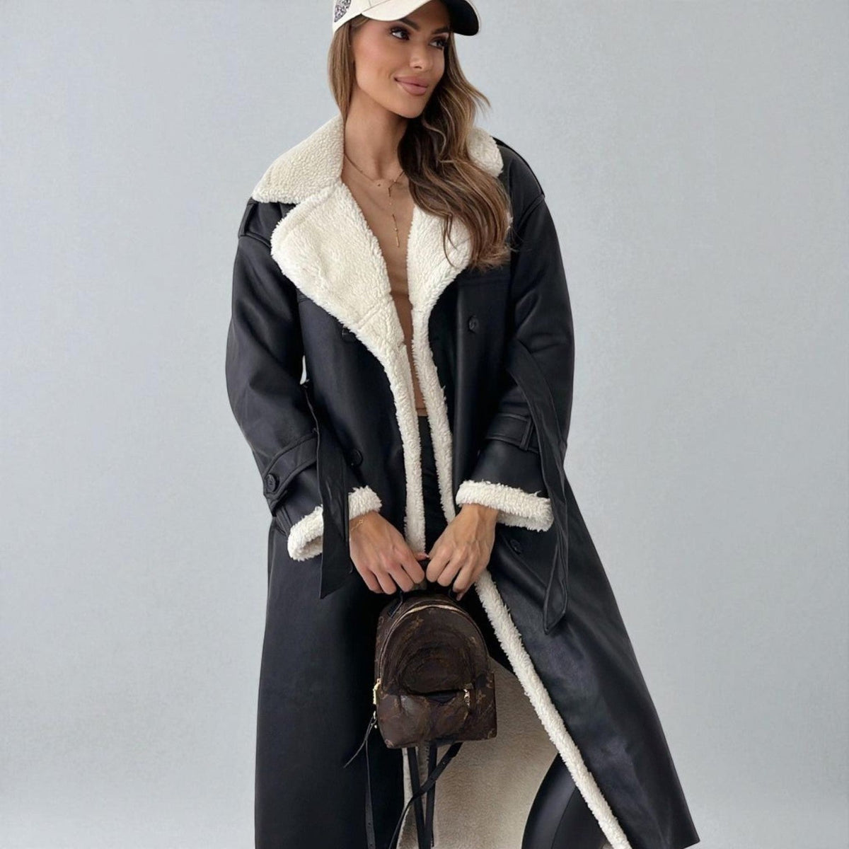 Mara – Long Teddy Winter Coat with Belt - Winter coat - Black - Davies & Cooper