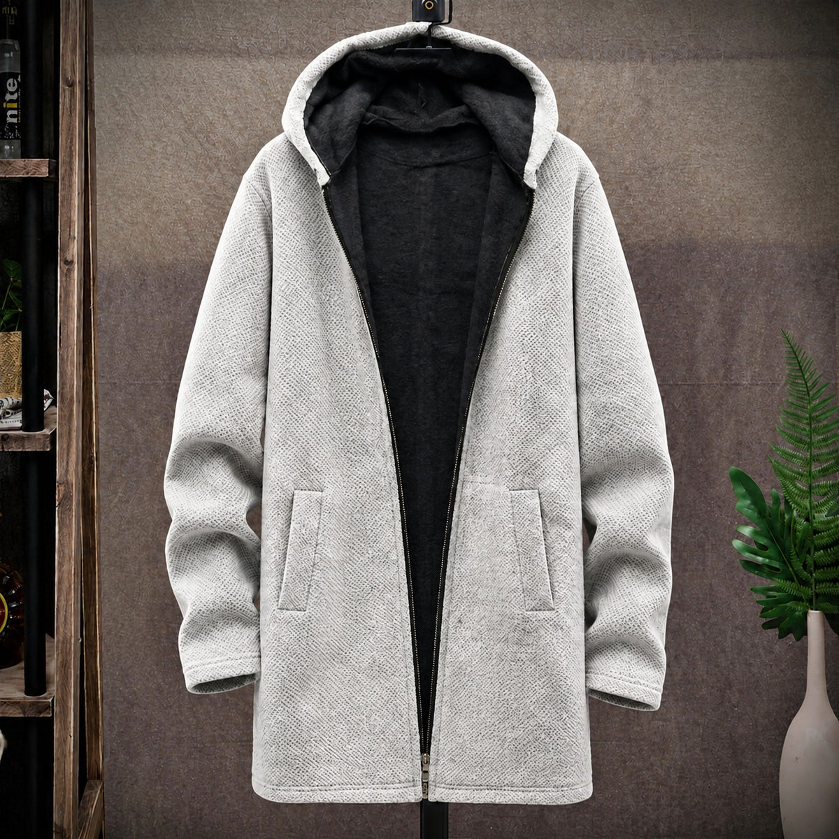 Marcel - Men's Hooded Longline Knit Jacket with Soft Lining - Coats & Jackets - White - Davies & Cooper