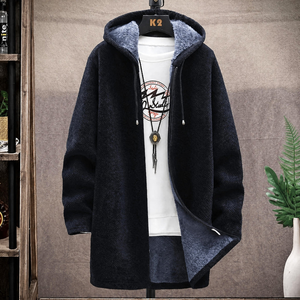 Marcel - Men's Hooded Longline Knit Jacket with Soft Lining - Coats & Jackets - Black - Davies & Cooper