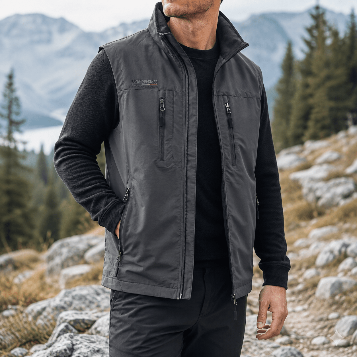 Marcus - Men's Funnel Neck Zip-Up Utility Gilet with Multiple Pockets - Vests - Grey - Davies & Cooper
