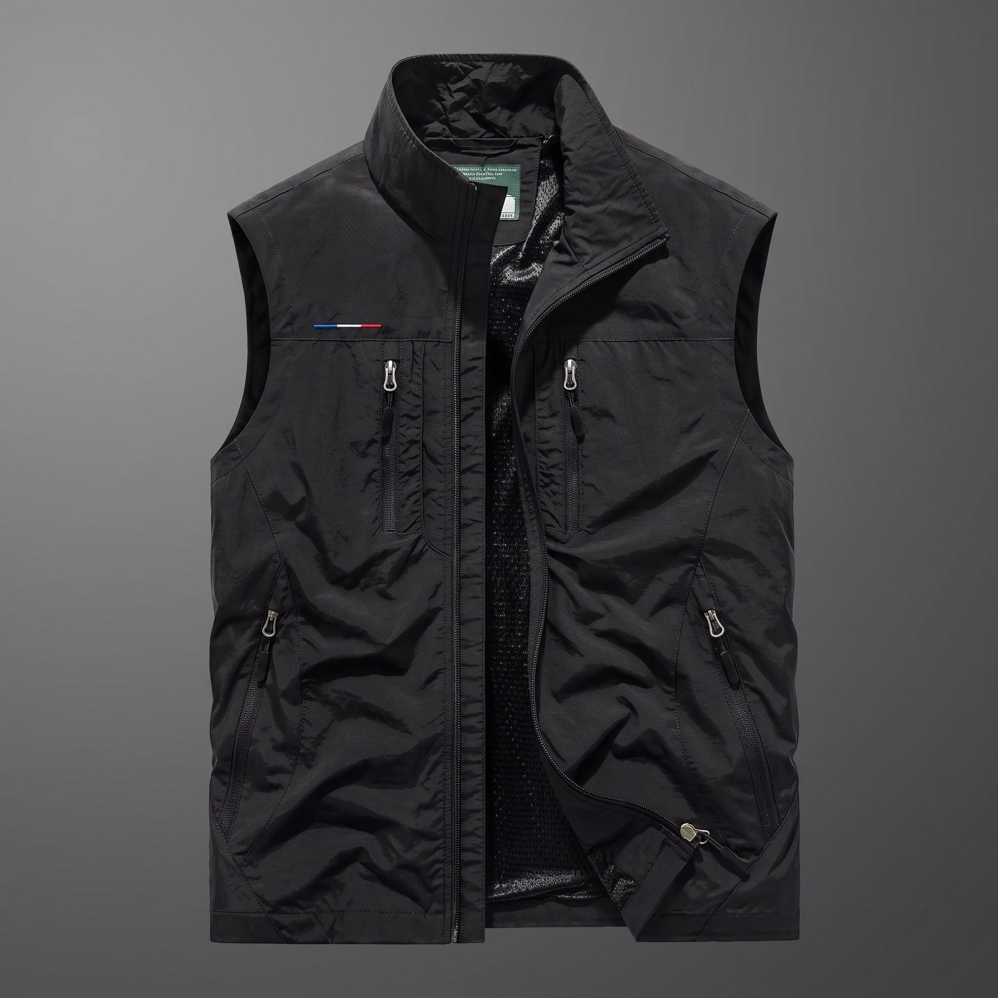 Marcus - Men's Funnel Neck Zip-Up Utility Gilet with Multiple Pockets - Vests - Black - Davies & Cooper