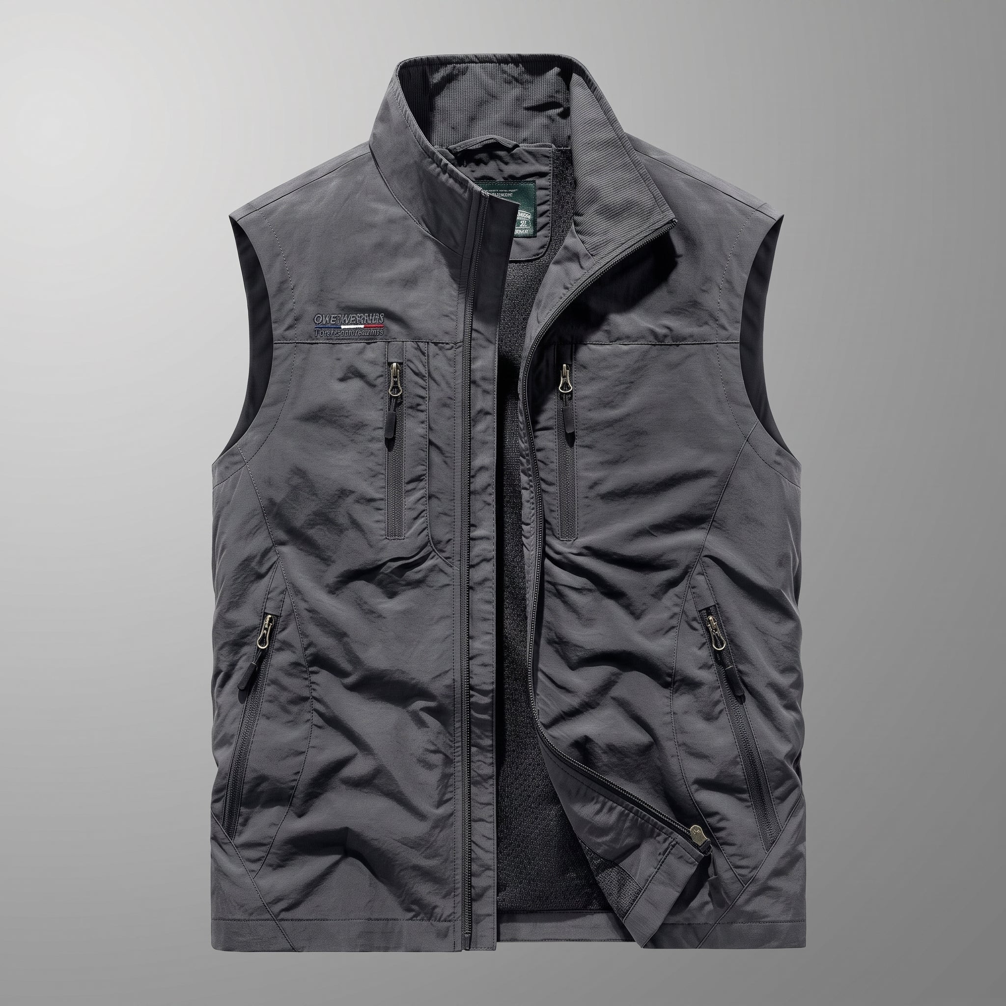 Marcus - Men's Funnel Neck Zip-Up Utility Gilet with Multiple Pockets - Vests - Grey - Davies & Cooper