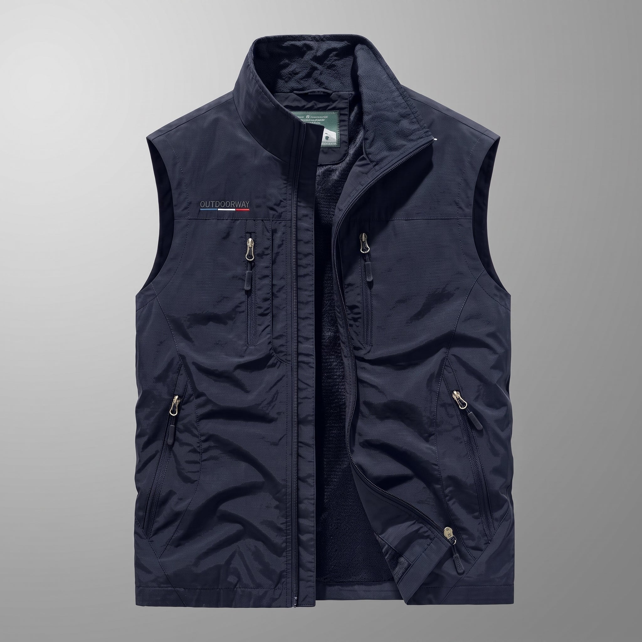 Marcus - Men's Funnel Neck Zip-Up Utility Gilet with Multiple Pockets - Vests - Navy - Davies & Cooper