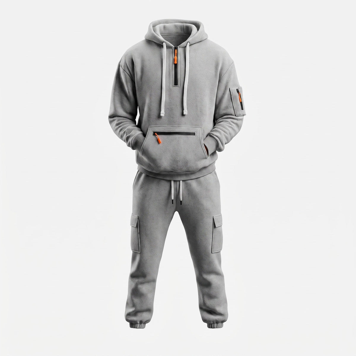 Marcus - Men's Half-Zip Hooded Tracksuit Set with Cargo Joggers - Outfit Sets - Grey - Davies & Cooper