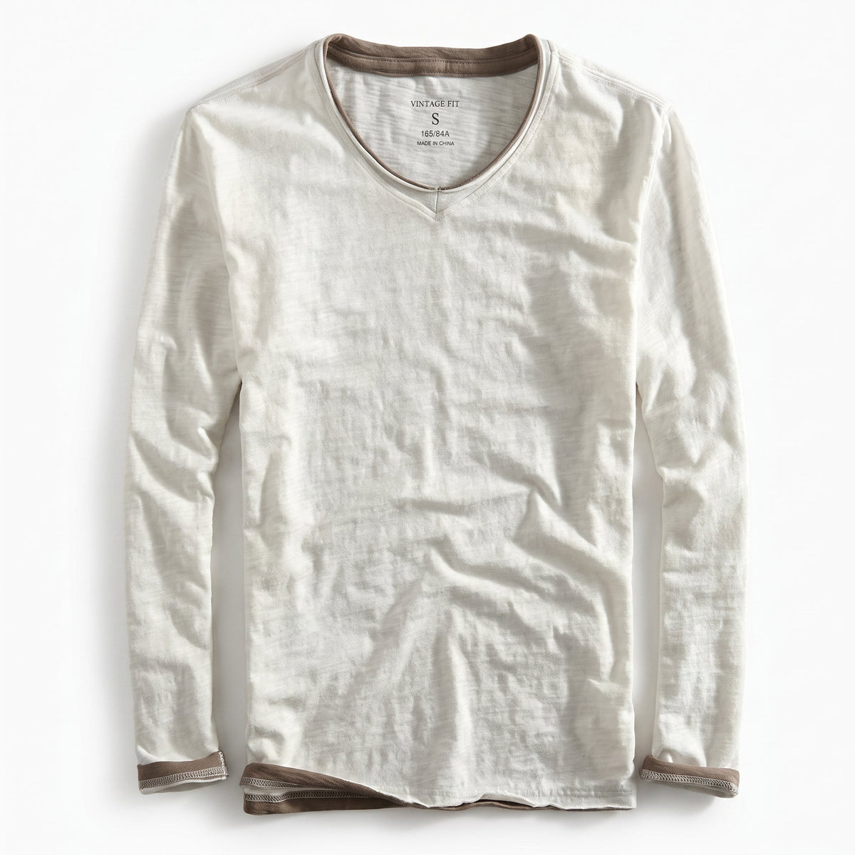 Marcus - Men's Layered V-Neck Long Sleeve T-Shirt with Contrast Trim - T-Shirts - White - Davies & Cooper
