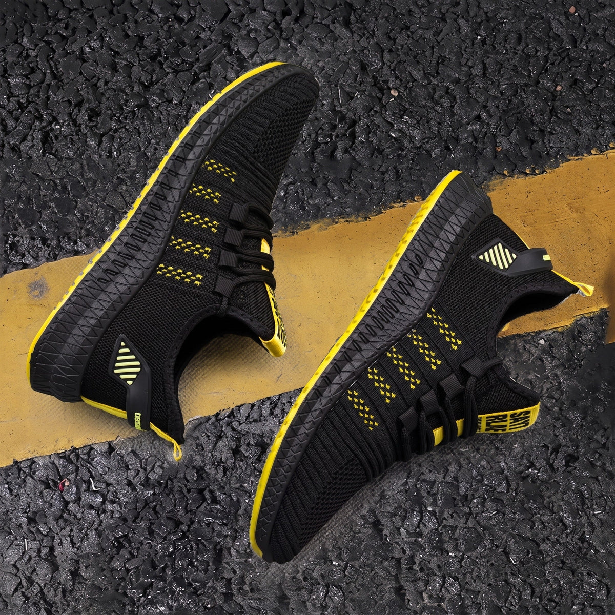 Marcus - Men's Lightweight Knit Trainers with Lace-Up Closure and Contrast Sole - Sneakers - Yellow - Davies & Cooper