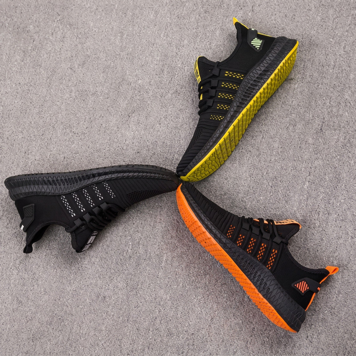 Marcus - Men's Lightweight Knit Trainers with Lace-Up Closure and Contrast Sole - Sneakers - Yellow - Davies & Cooper