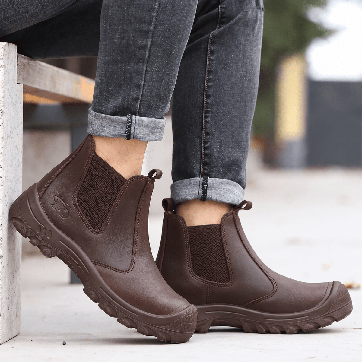 Marcus - Men's Orthopaedic Slip-On Chelsea Safety Boots with Reinforced Toe Cap - Boots - Brown - Davies & Cooper