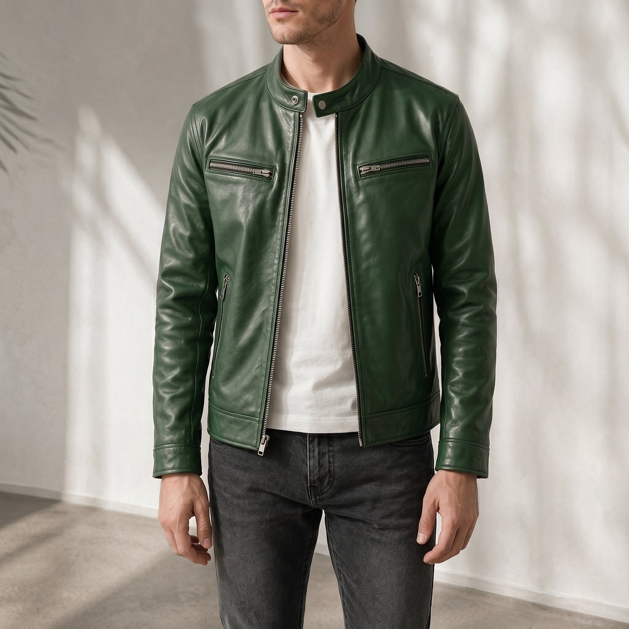 Marcus - Men's Outer Jacket with Quilted Collar and Zip Pockets - Sport Jackets - Green - Davies & Cooper