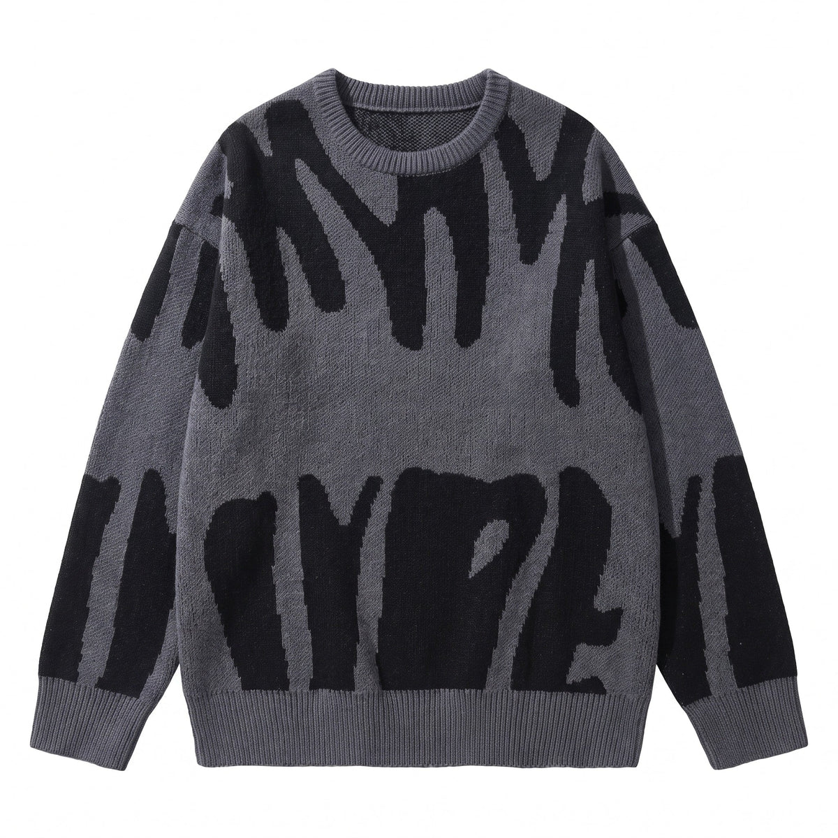 Marcus - Men's Oversized Abstract Print Crew Neck Sweater - Sweaters - Grey - Davies & Cooper