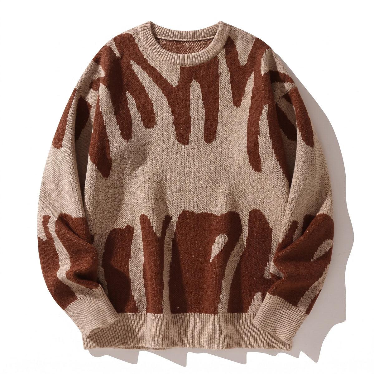 Marcus - Men's Oversized Abstract Print Crew Neck Sweater - Sweaters - Brown - Davies & Cooper