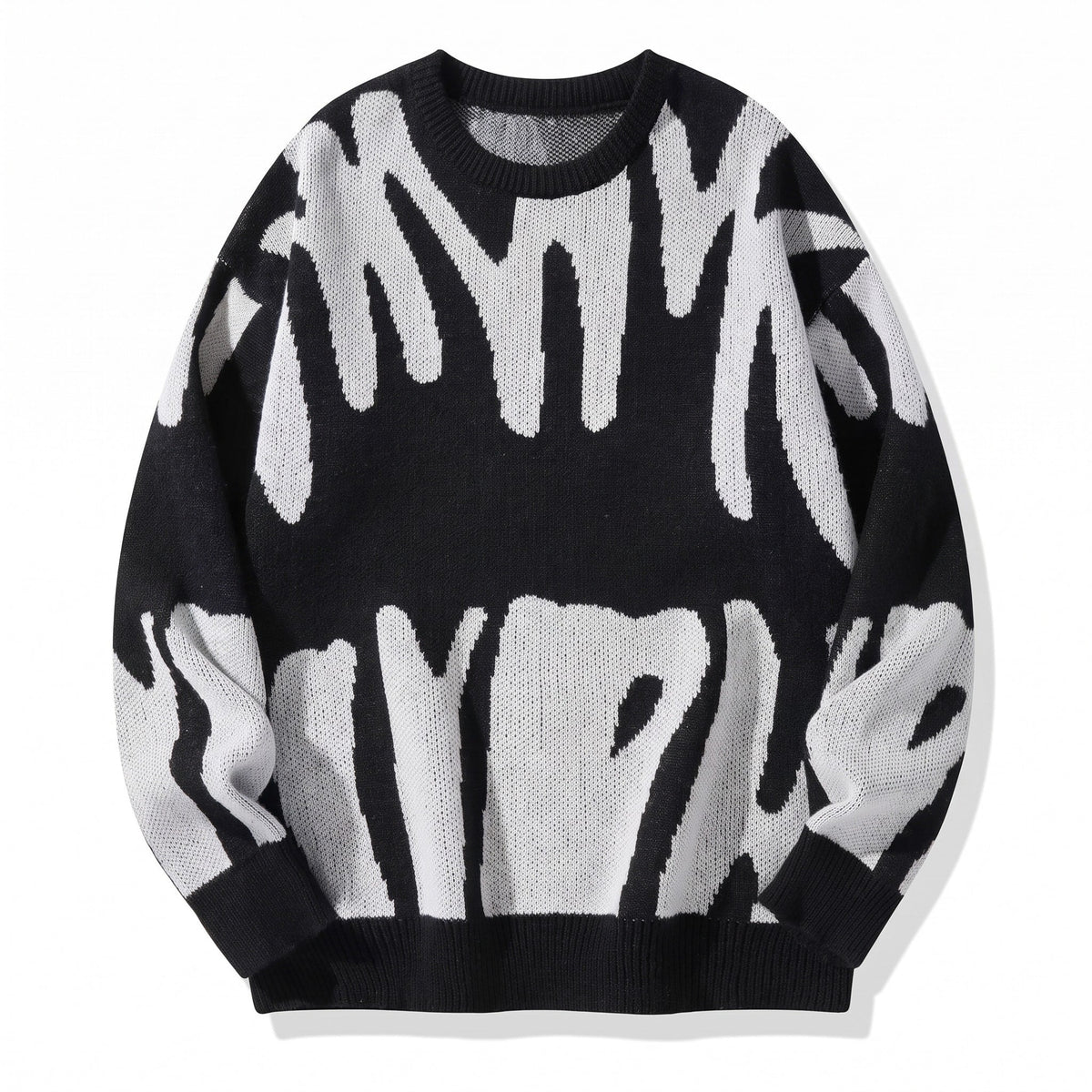 Marcus - Men's Oversized Abstract Print Crew Neck Sweater - Sweaters - Black - Davies & Cooper