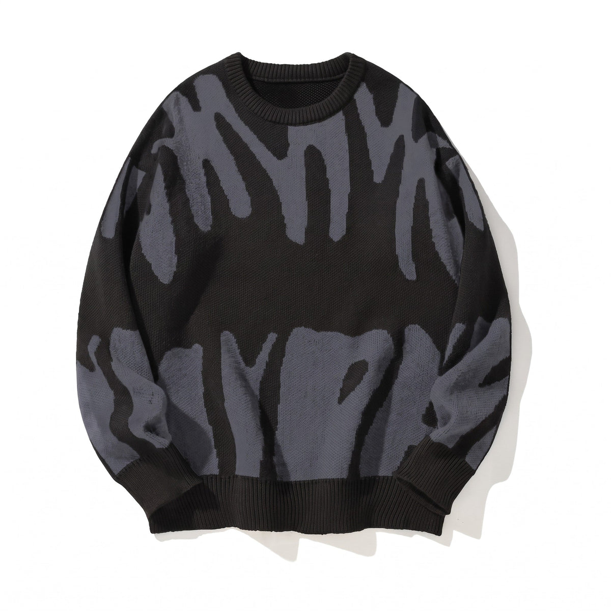 Marcus - Men's Oversized Abstract Print Crew Neck Sweater - Sweaters - Dark Grey - Davies & Cooper